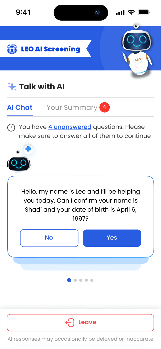 LEO360 AI chat screen